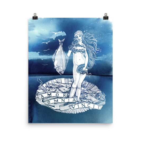 The Birth of Venus on Blue Watercolour Poster