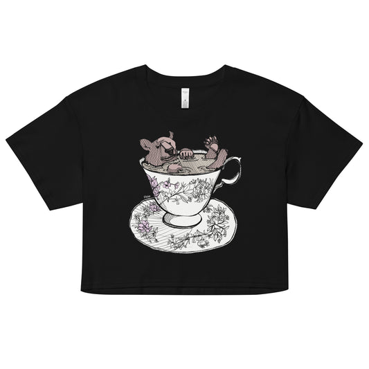 Bear in Teacup Ladies Crop Tee