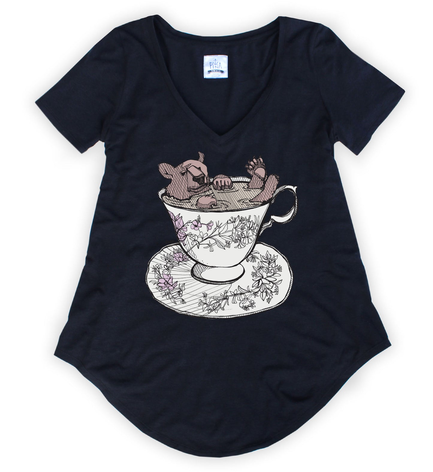 Bear in Teacup in Full Colour Bamboo V-Neck Tee