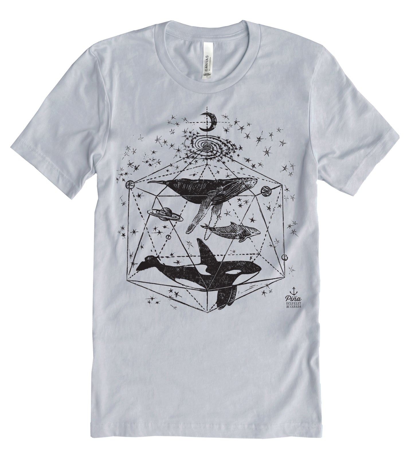 Galactic Whales in Black Ink Unisex Cotton Jersey Tee