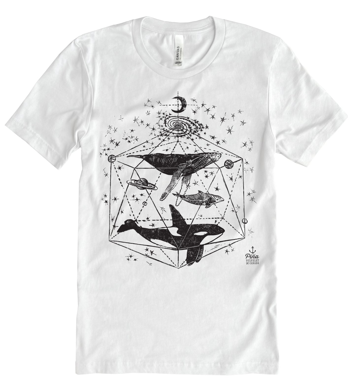 Galactic Whales in Black Ink Unisex Cotton Jersey Tee