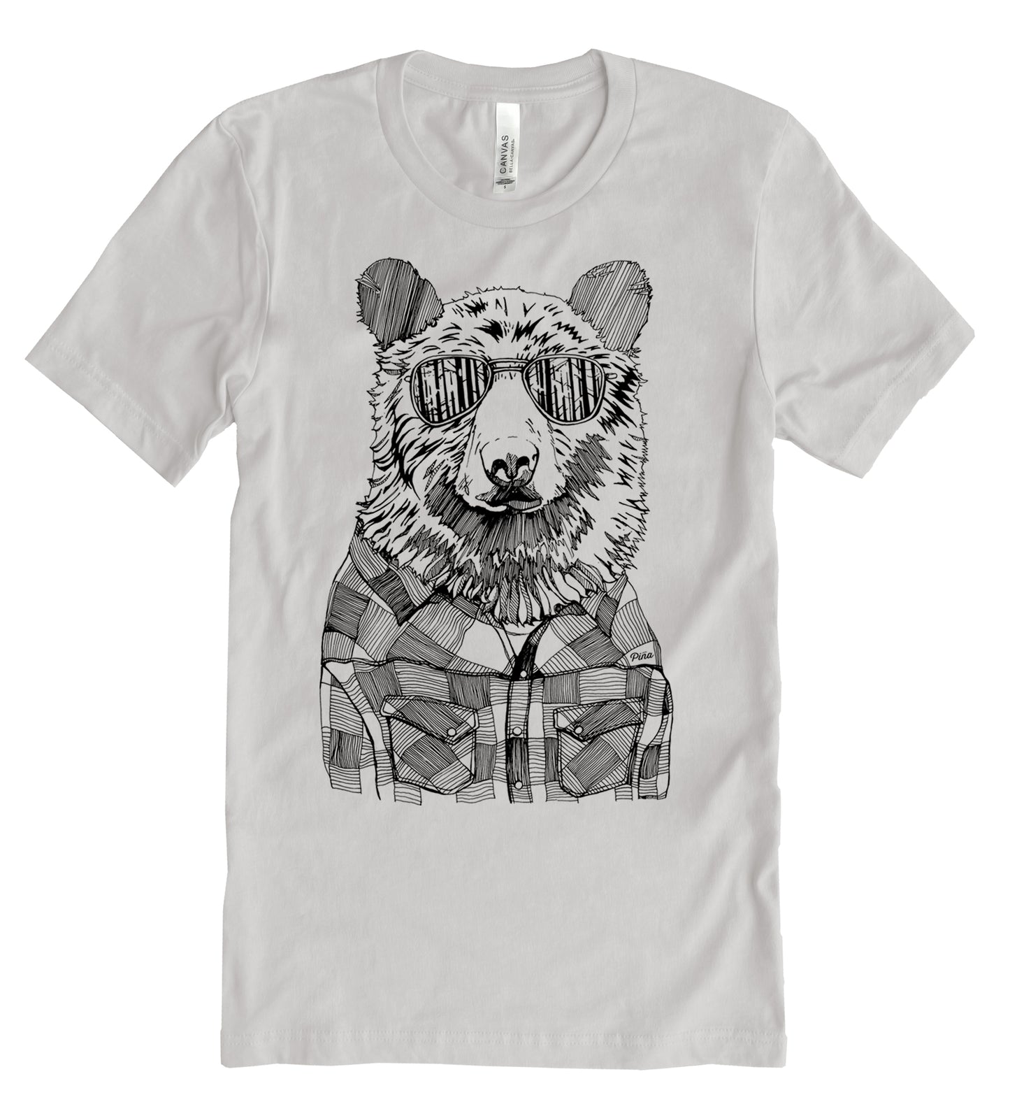 Hipster Bear in Black Ink Unisex Cotton Jersey Tee