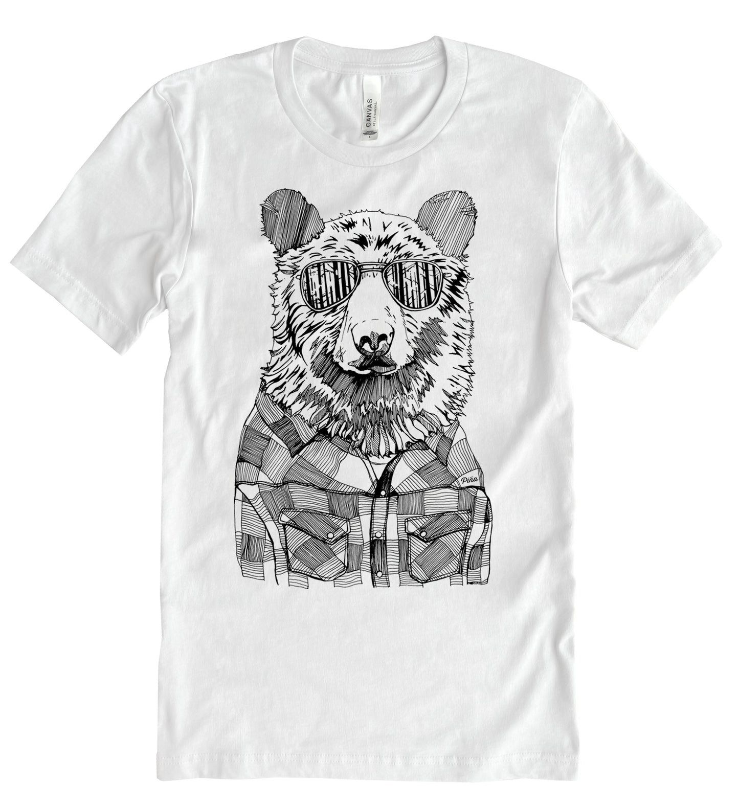 Hipster Bear in Black Ink Unisex Cotton Jersey Tee