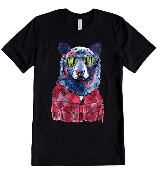 Hipster Bear in Full Colour Unisex Cotton Jersey Tee