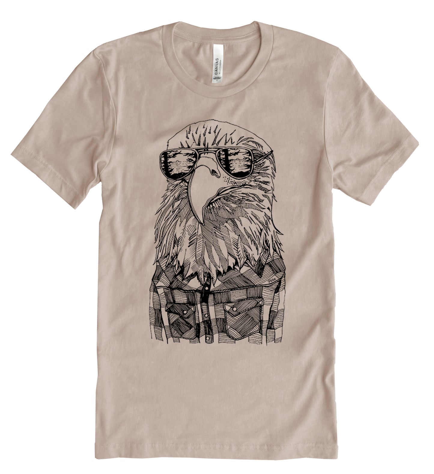 Hipster Eagle in Black Ink Colour Cotton Jersey Unisex Tee