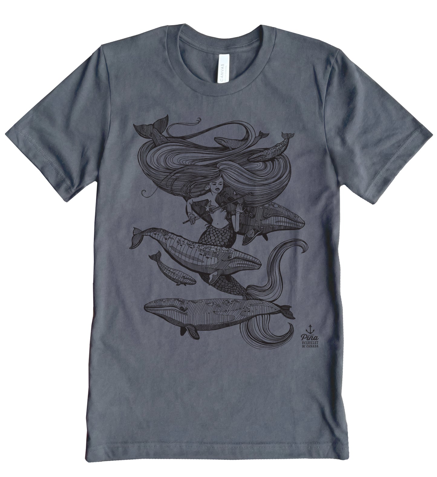 Mermaid Fiddling in Black Ink Unisex Cotton Jersey Tee