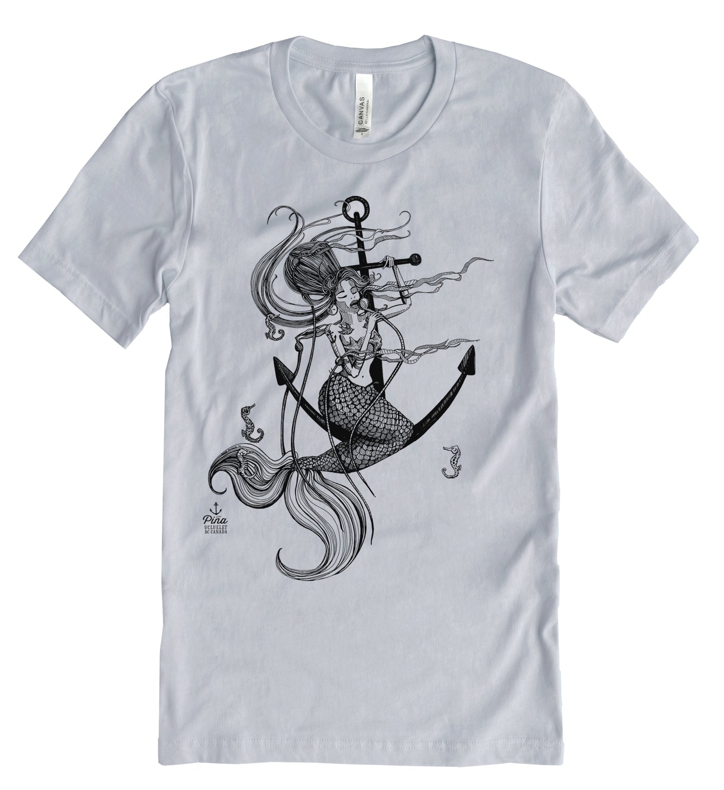 Mermaid Singing in Black Ink Unisex Cotton Jersey Tee