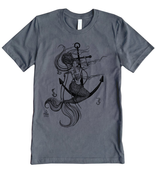 Mermaid Singing in Black Ink Unisex Cotton Jersey Tee