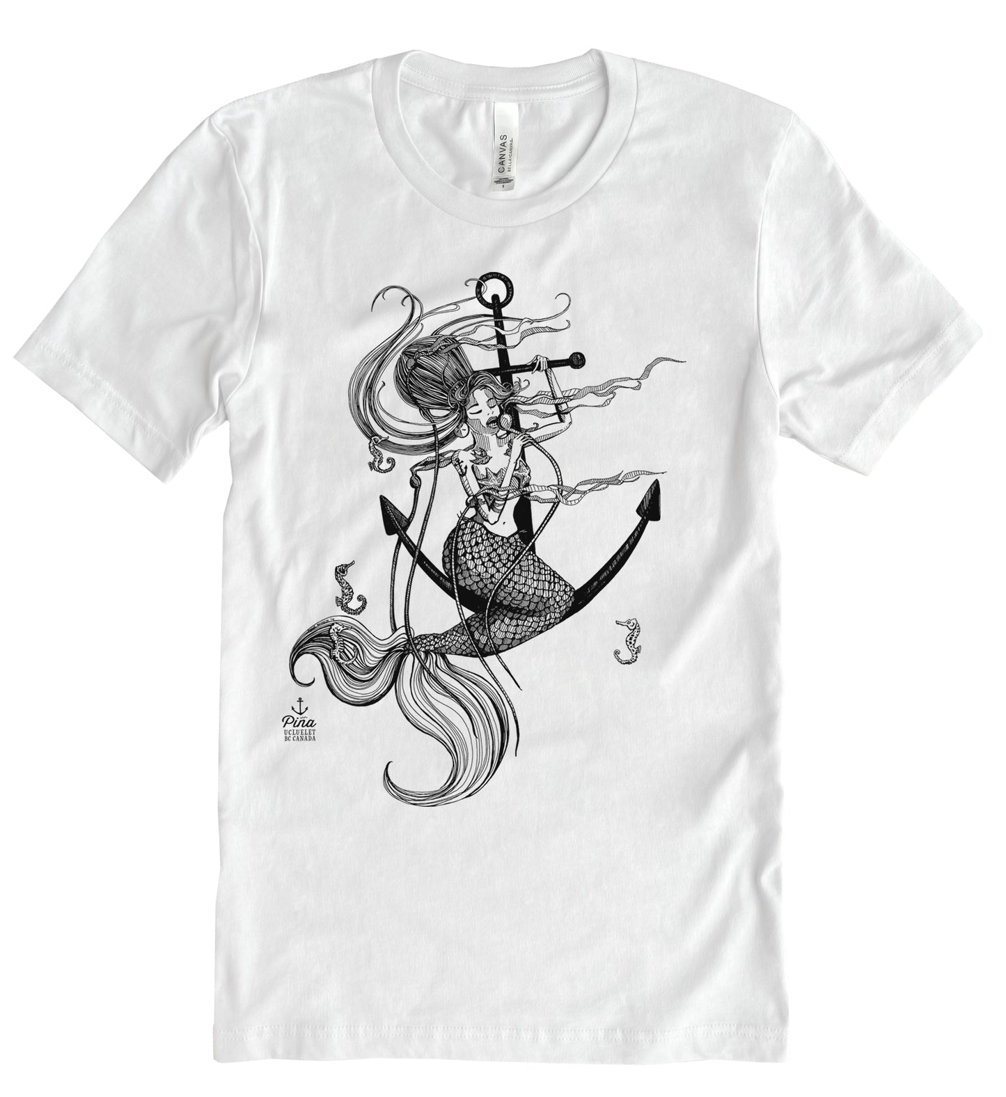 Mermaid Singing in Black Ink Unisex Cotton Jersey Tee