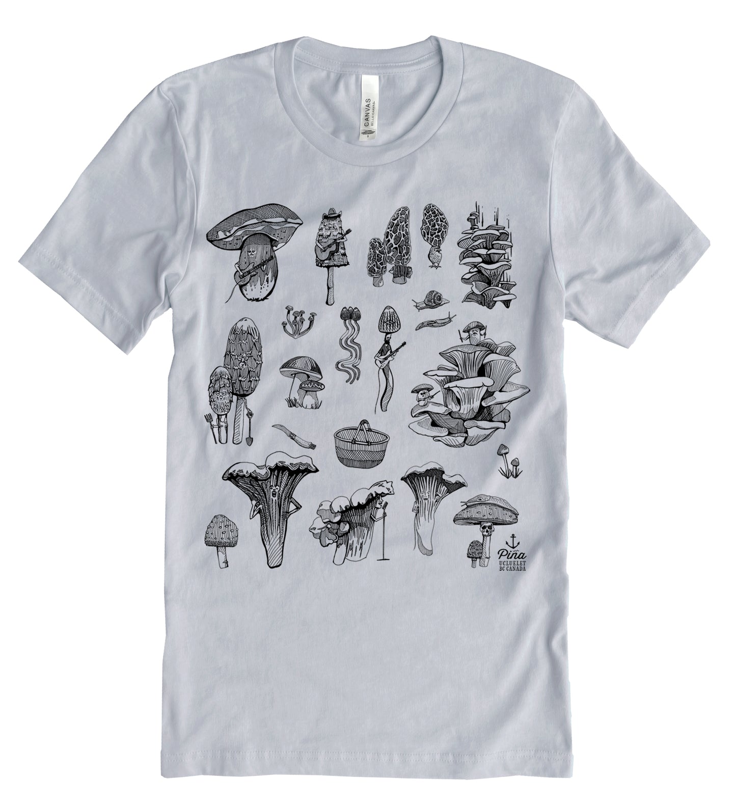 PNW Mushrooms In Black Ink Unisex Cotton Jersey Tee