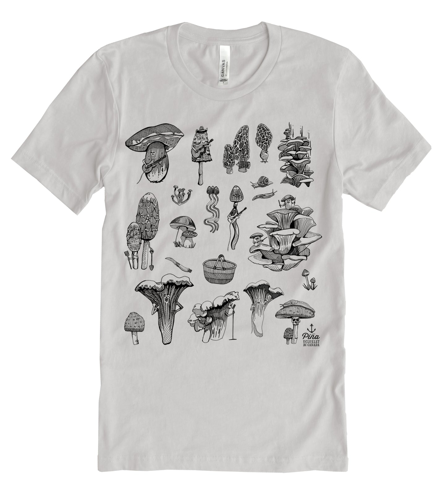 PNW Mushrooms In Black Ink Unisex Cotton Jersey Tee