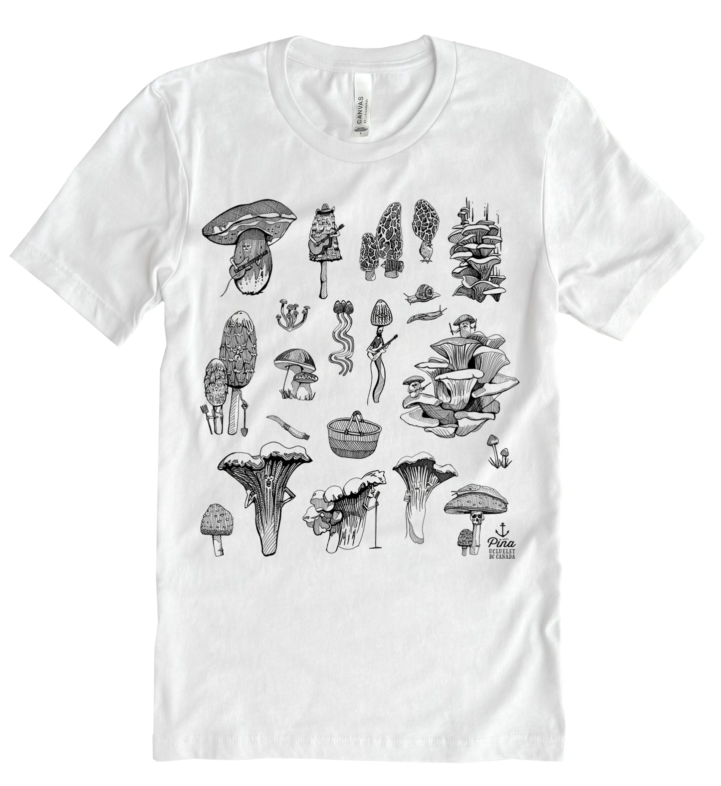 PNW Mushrooms In Black Ink Unisex Cotton Jersey Tee