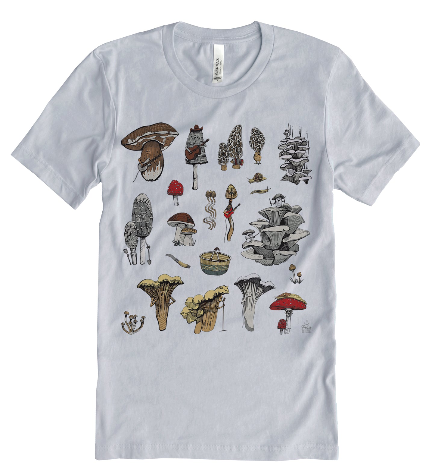 PNW Mushrooms In Full Colour Unisex Cotton Jersey Tee