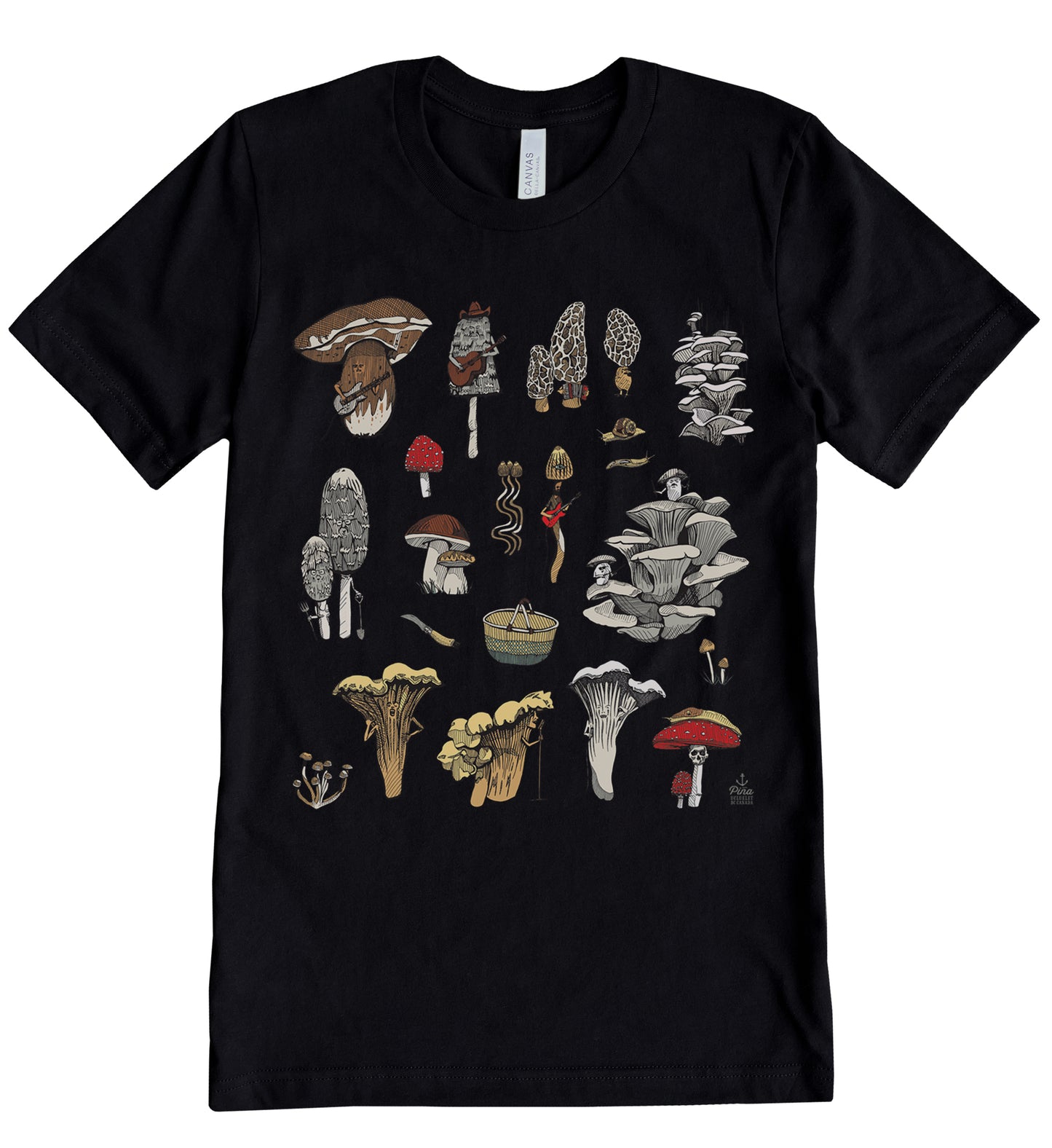 PNW Mushrooms In Full Colour Unisex Cotton Jersey Tee