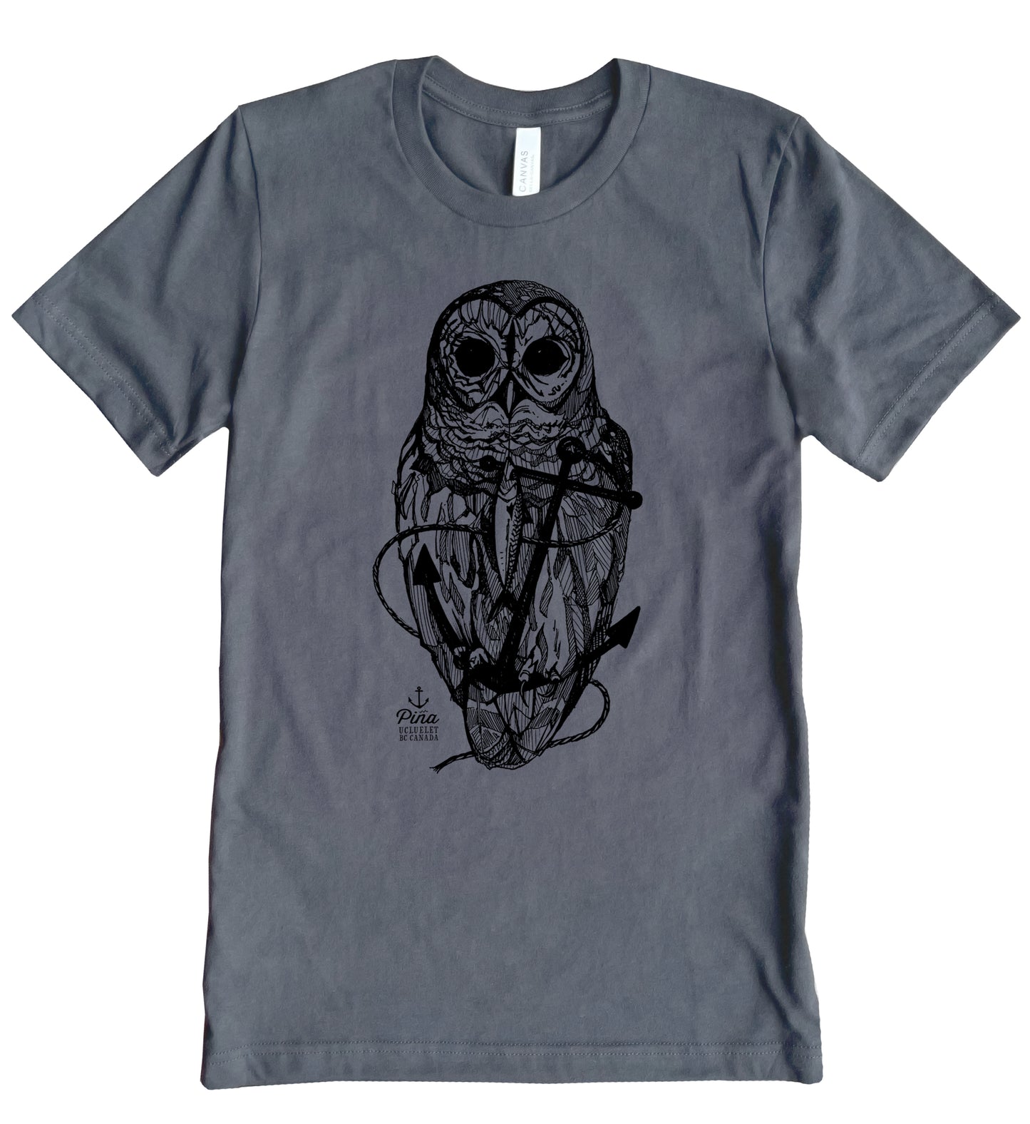 Owl and Anchor in Black Ink Unisex Cotton Jersey Tee