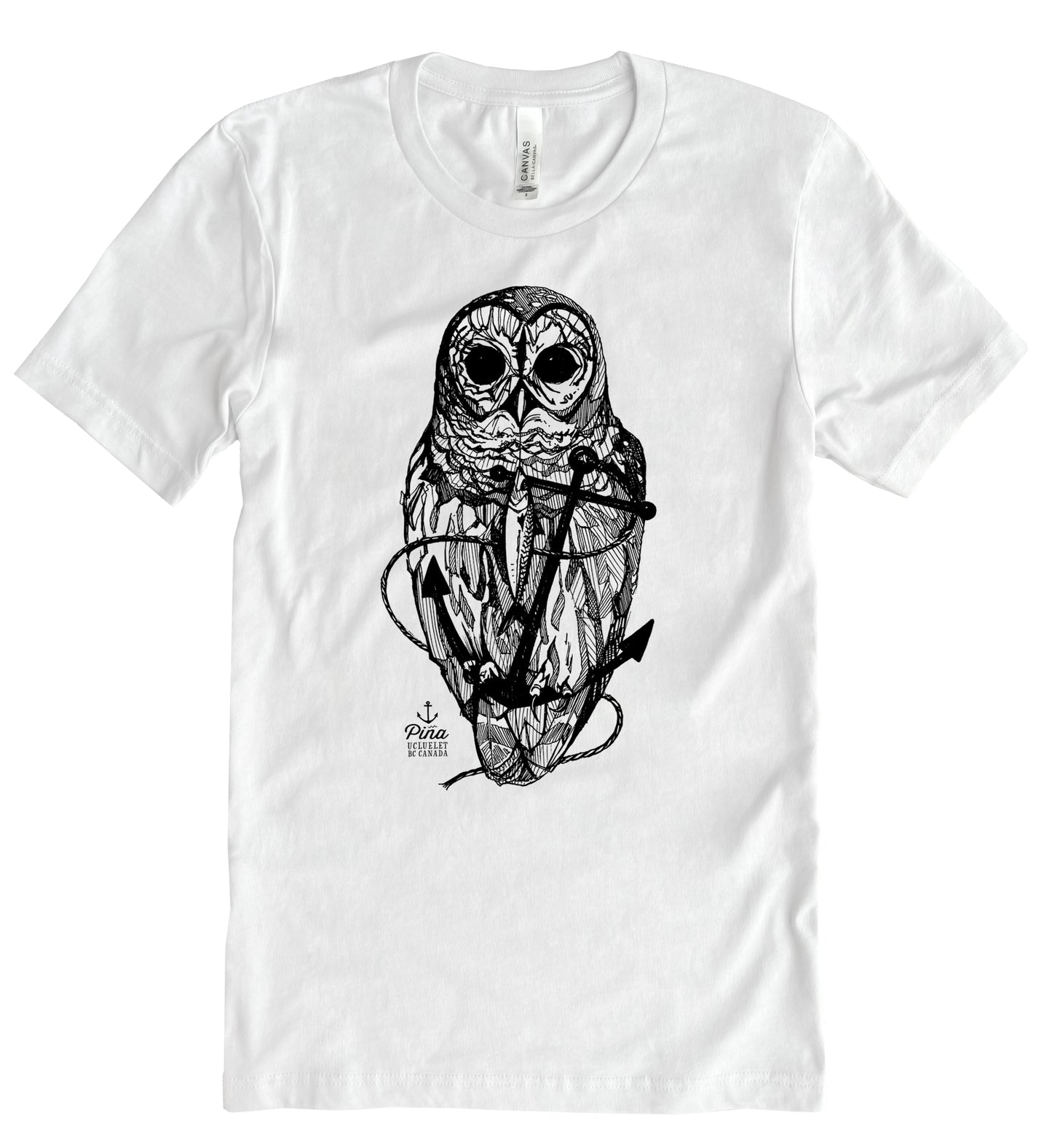 Owl and Anchor in Black Ink Unisex Cotton Jersey Tee