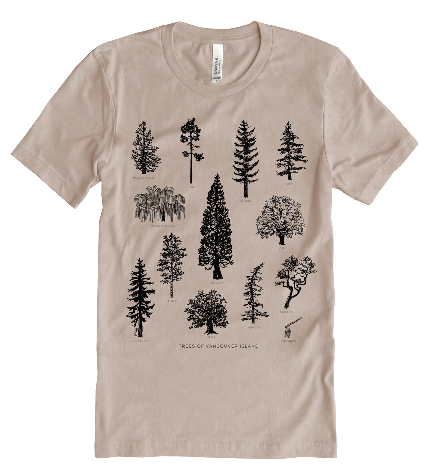 Tree Species in Black Ink Unisex Cotton Jersey Tee