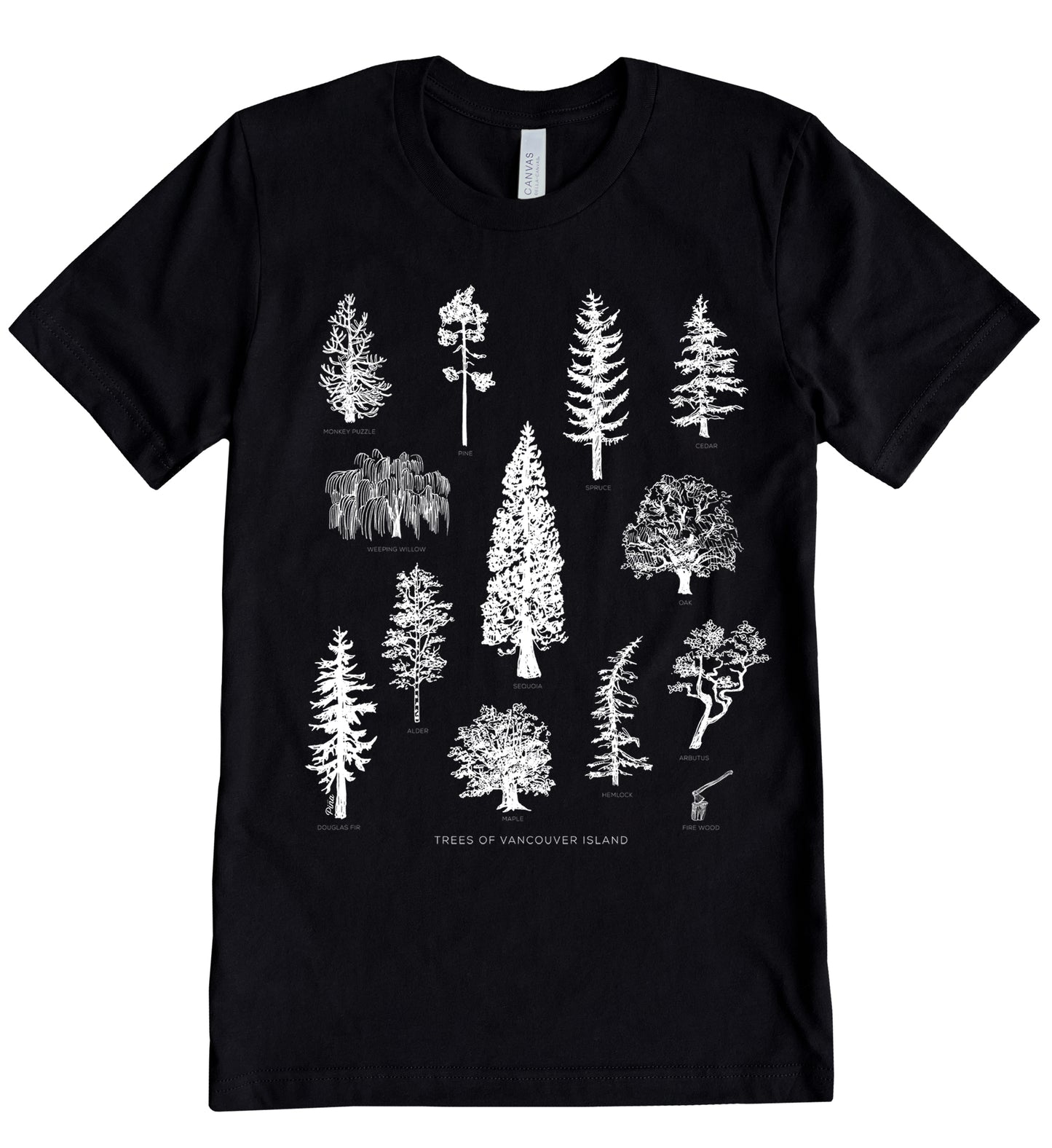 Tree Species in White Ink Unisex Cotton Jersey Tee