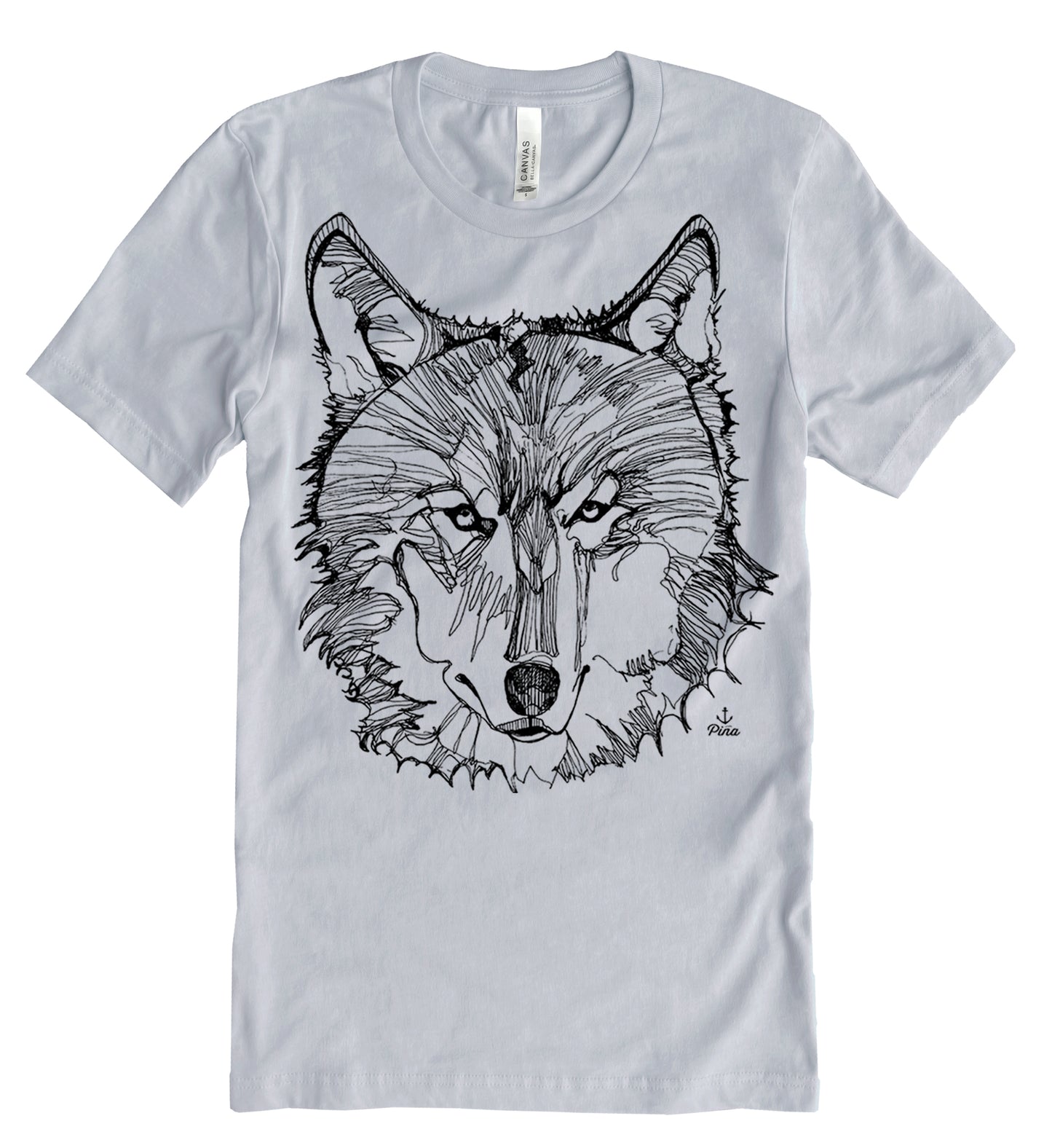 Wolf Face in Black Ink Unisex Cotton Jersey Tee