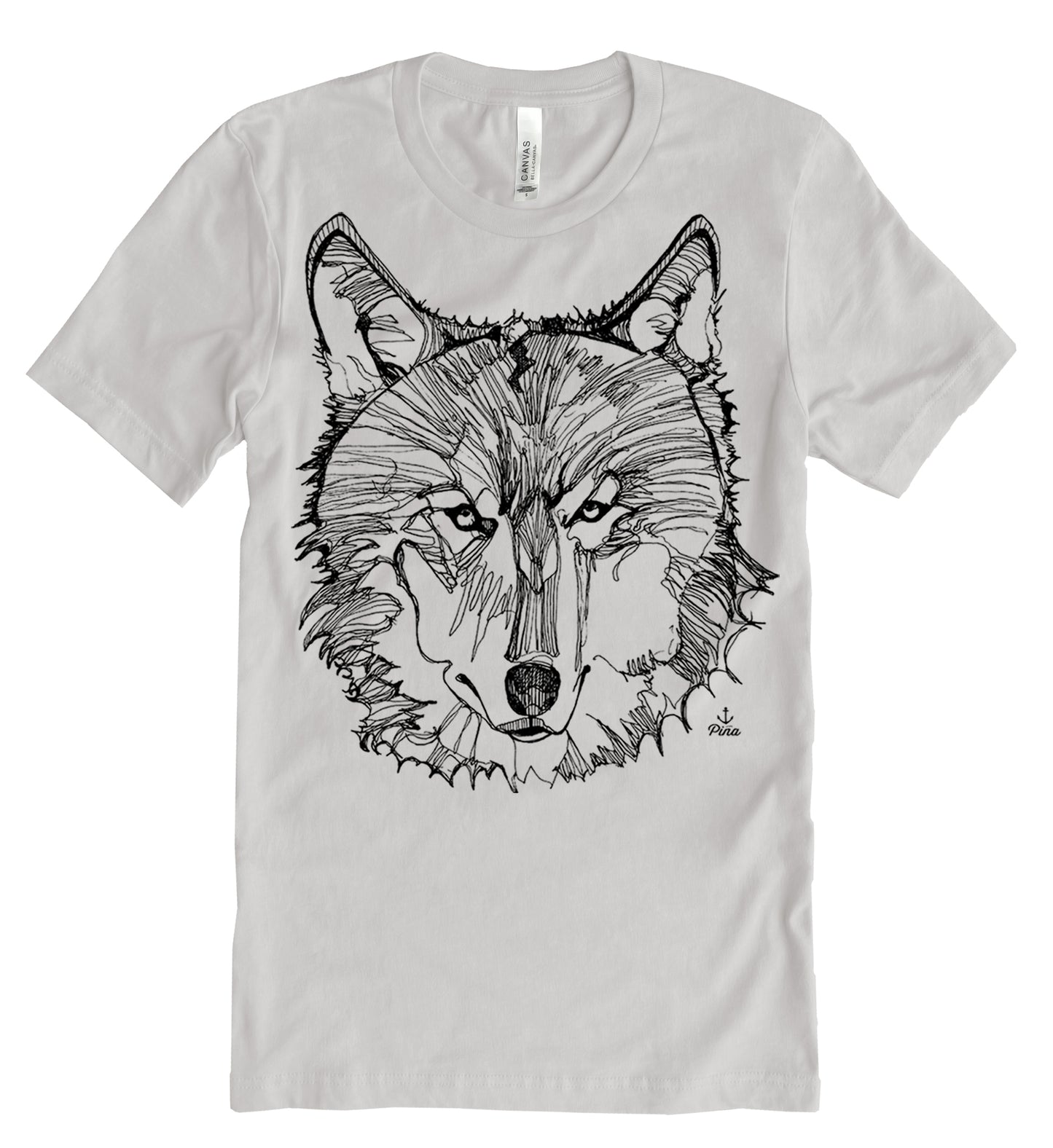 Wolf Face in Black Ink Unisex Cotton Jersey Tee