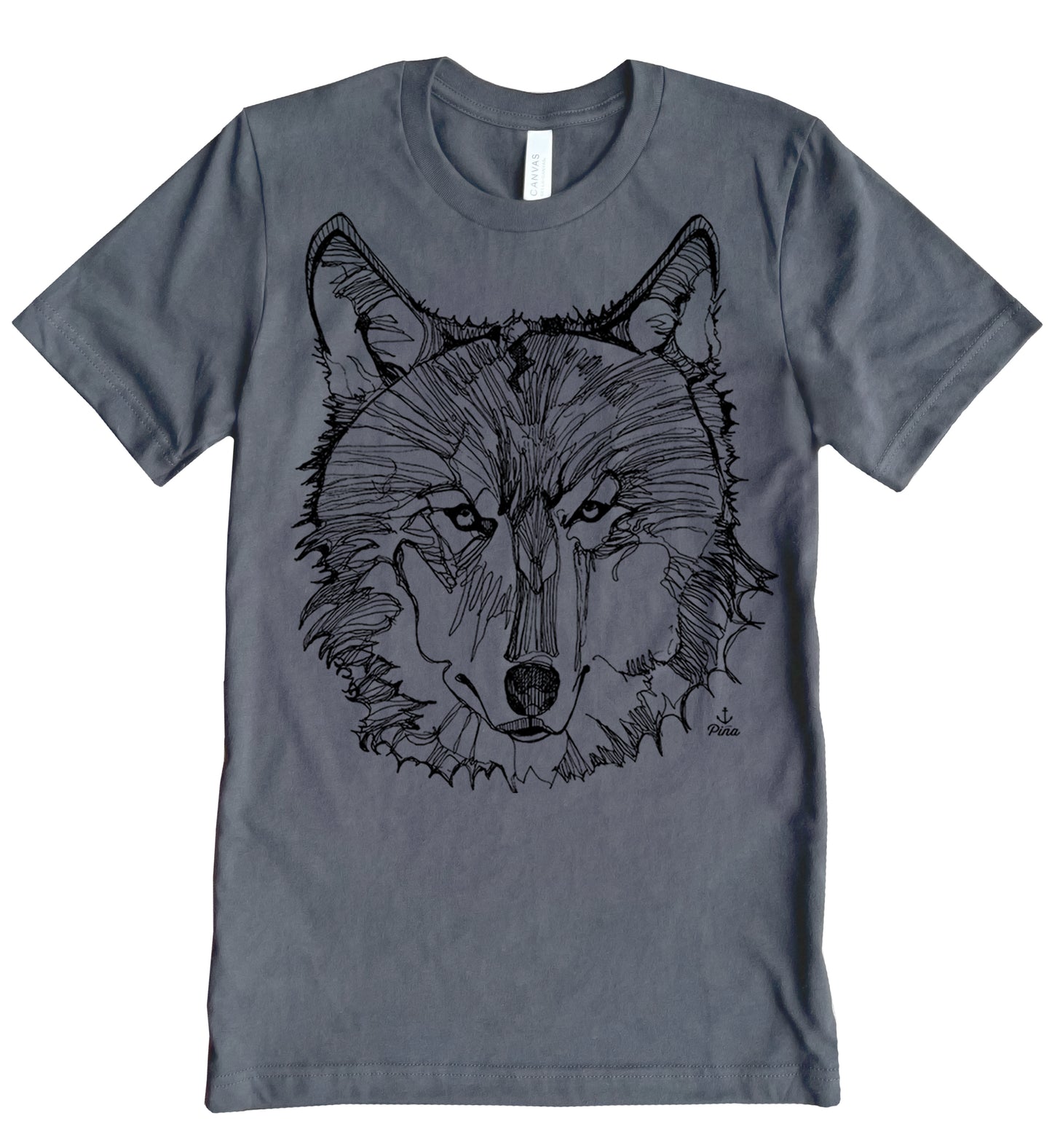 Wolf Face in Black Ink Unisex Cotton Jersey Tee