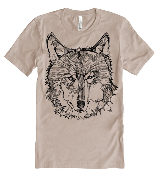 Wolf Face in Black Ink Unisex Cotton Jersey Tee