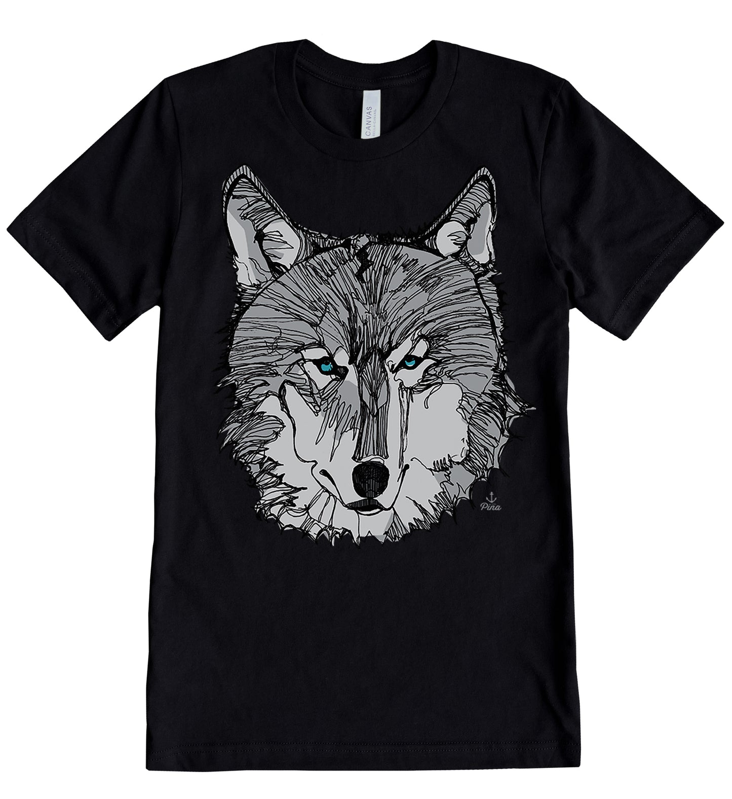 Wolf Face in Grey Unisex Cotton Jersey Tee