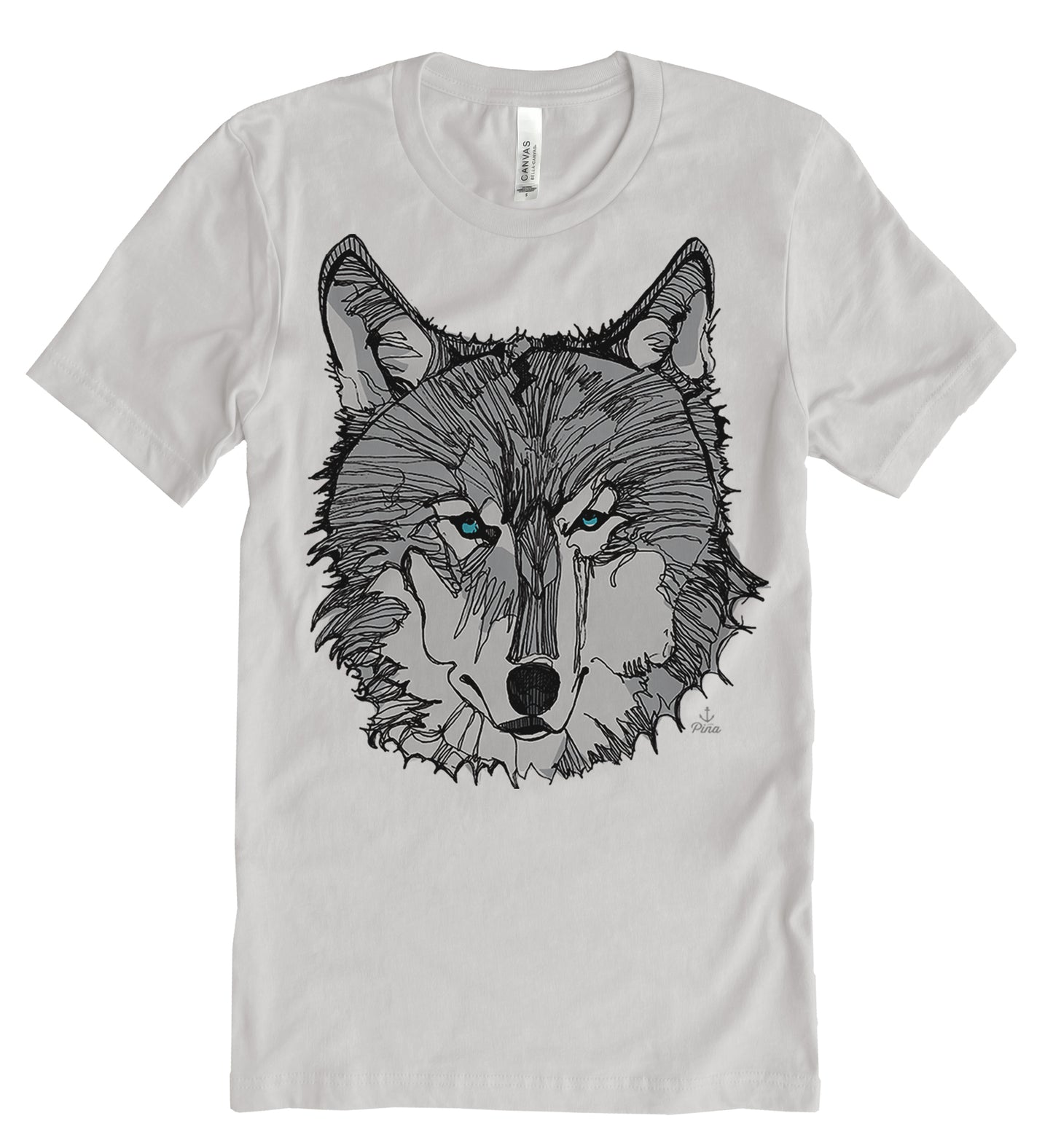 Wolf Face in Grey Unisex Cotton Jersey Tee