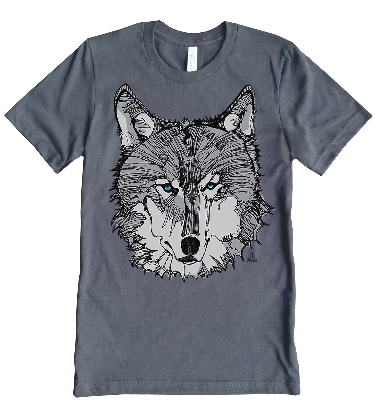 Wolf Face in Grey Unisex Cotton Jersey Tee