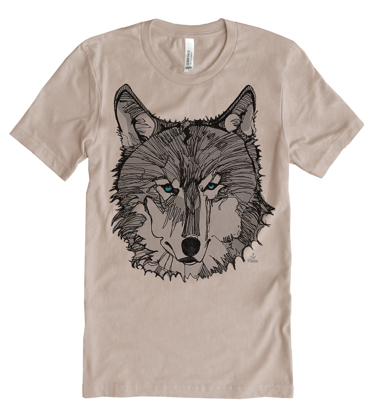 Wolf Face in Grey Unisex Cotton Jersey Tee