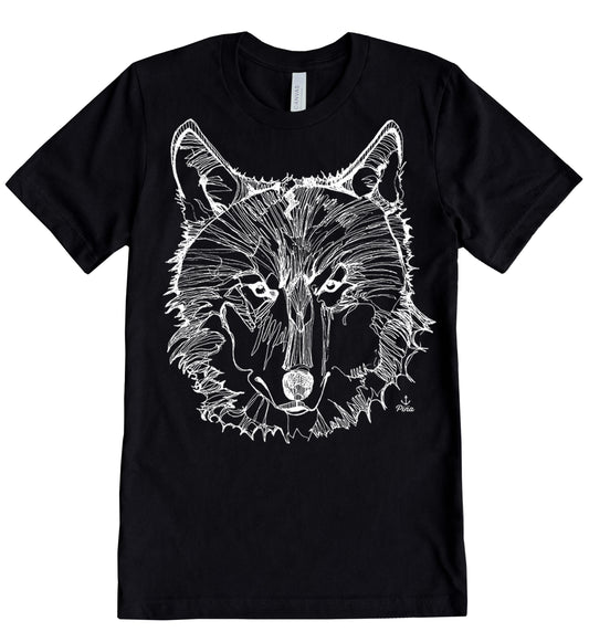 Wolf Face Line in White Ink Unisex Cotton Jersey Tee