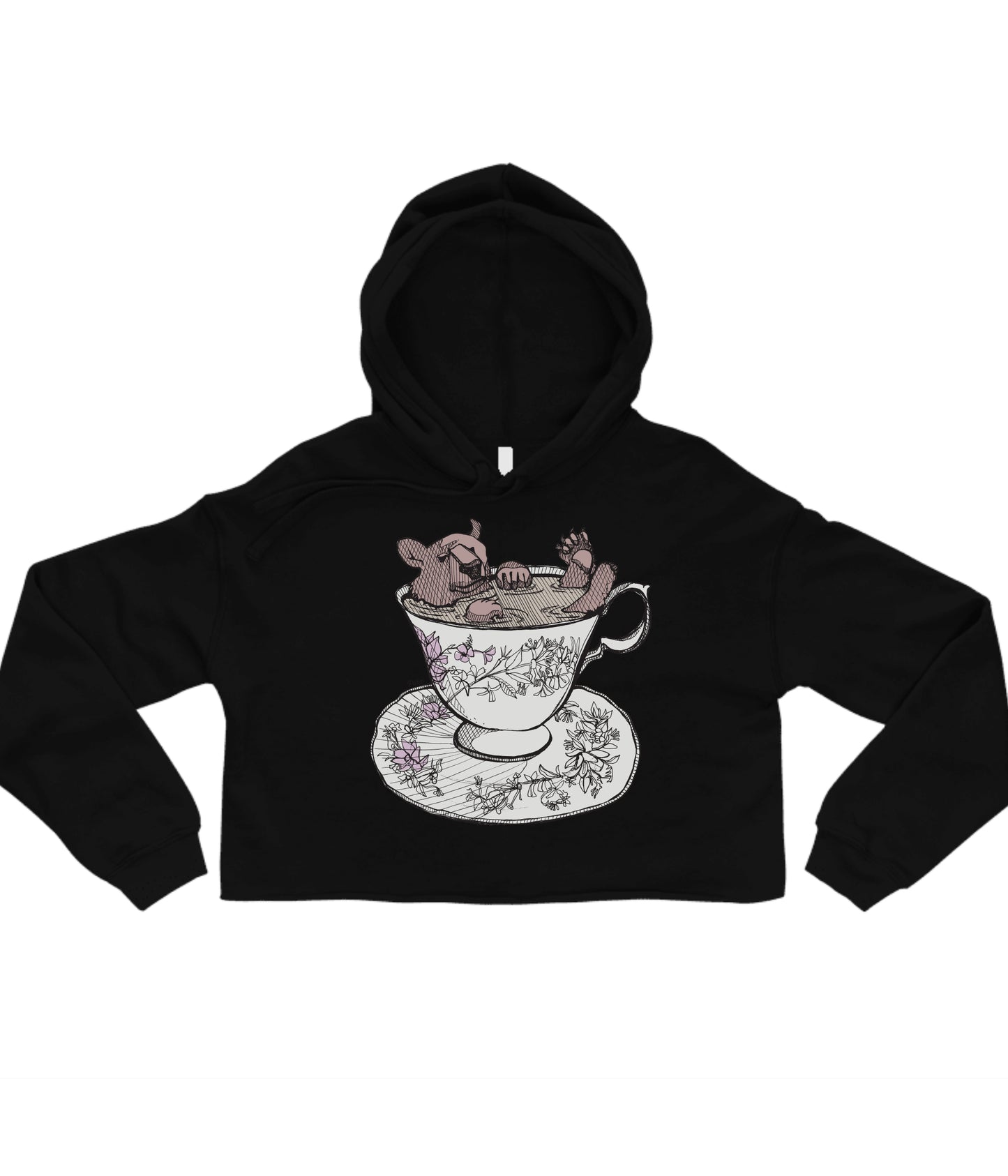 Bear and Teacup in Colour Crop Hoodie