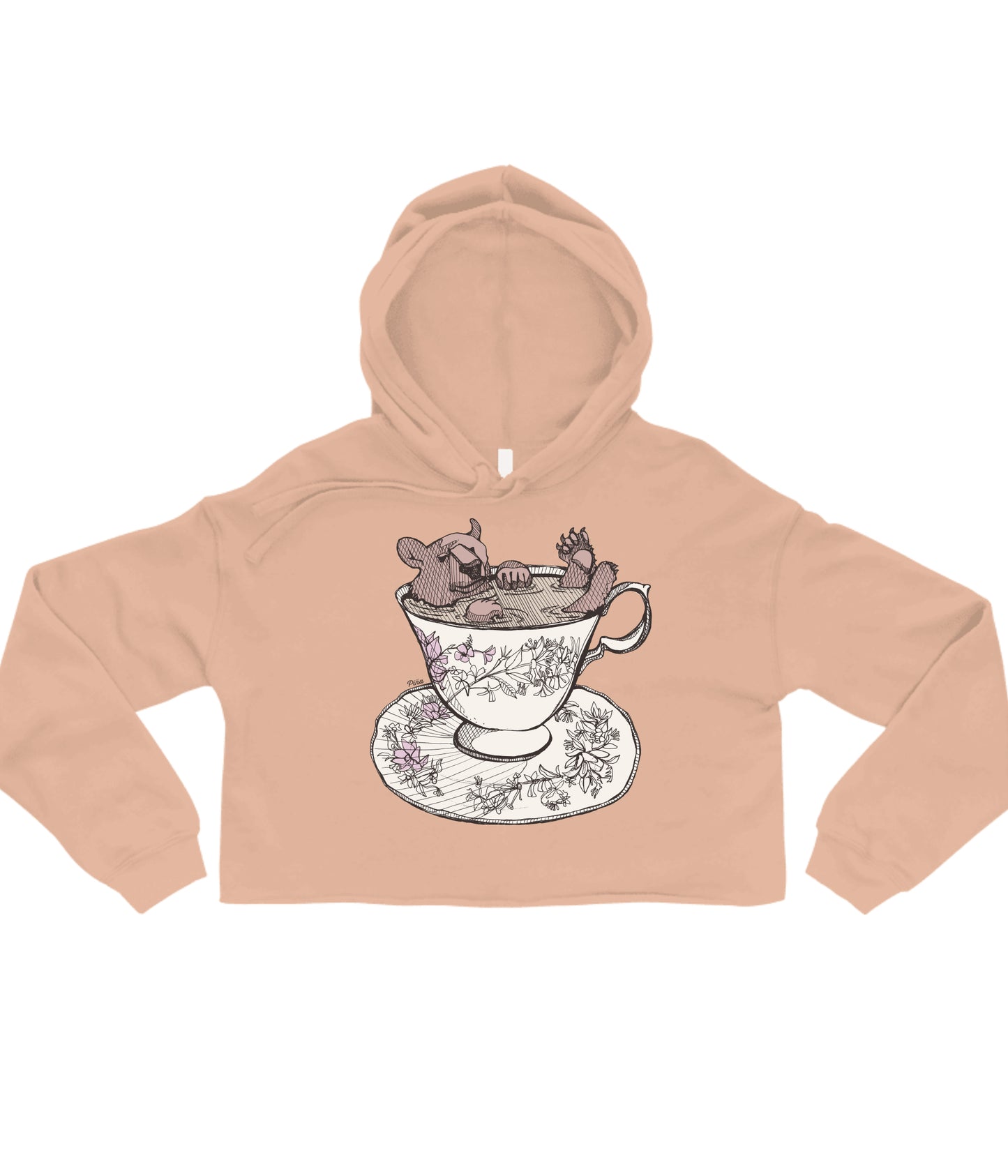 Bear and Teacup in Colour Crop Hoodie