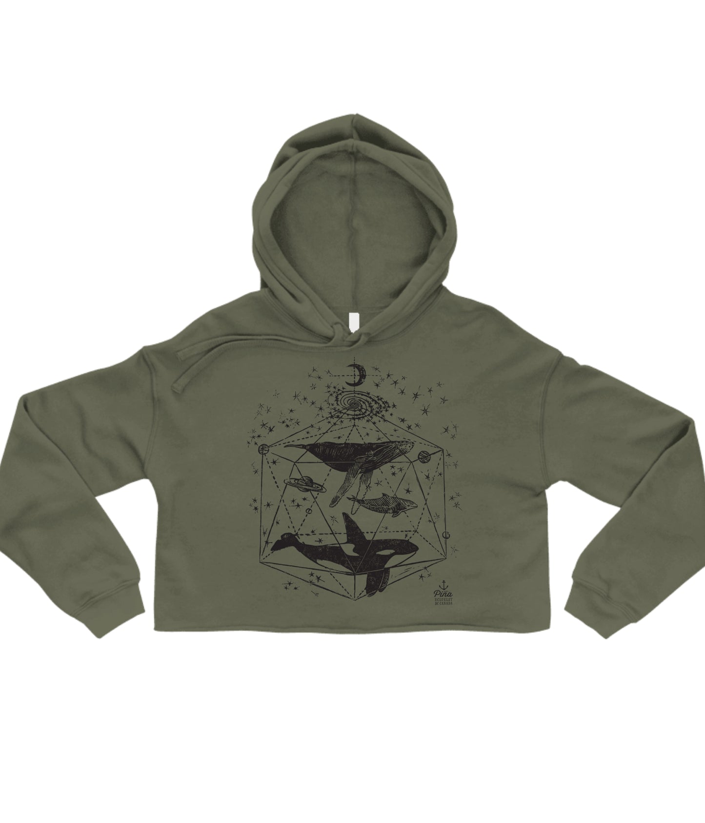 Galactic Whales in Black Crop Hoodie