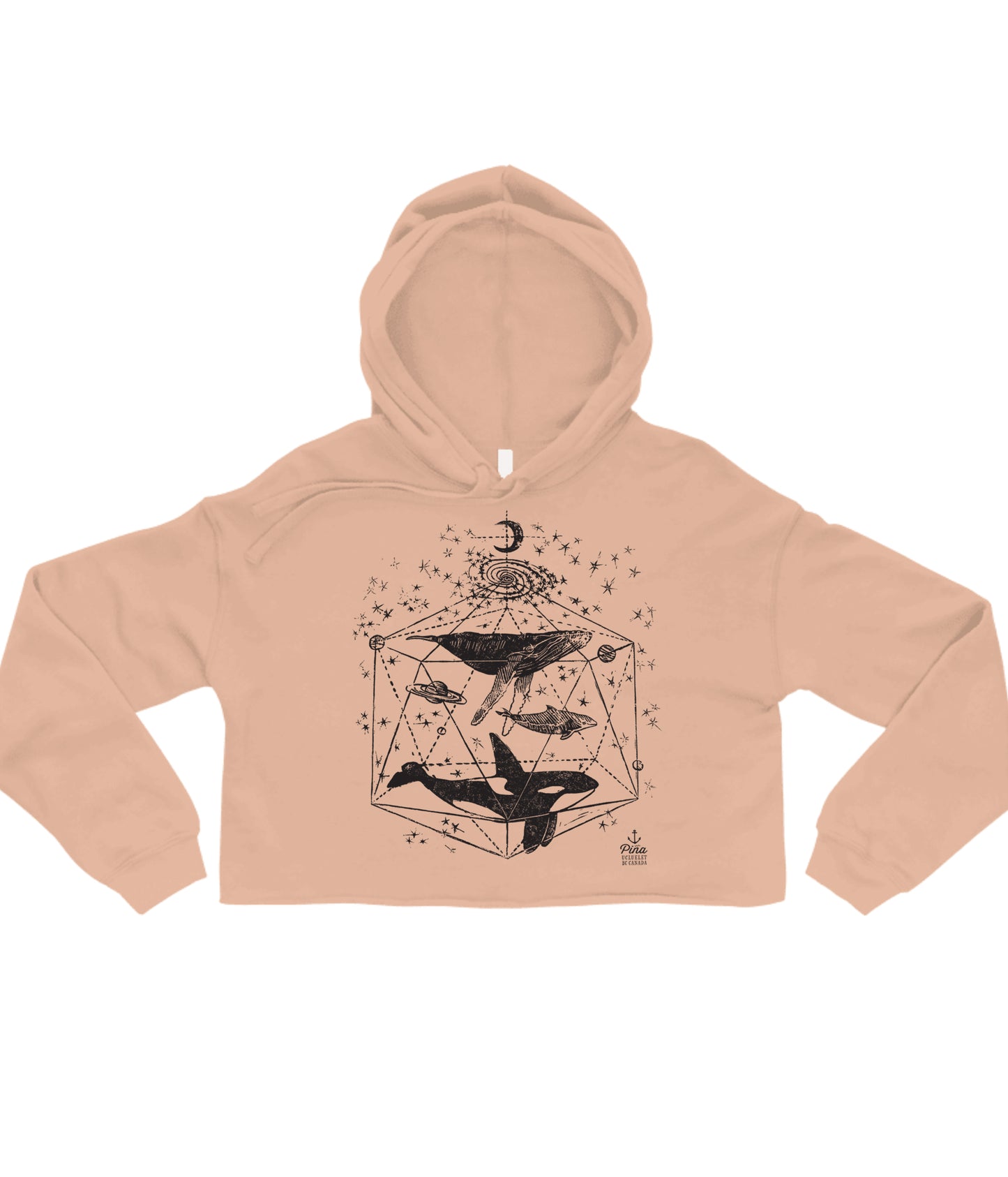 Galactic Whales in Black Crop Hoodie