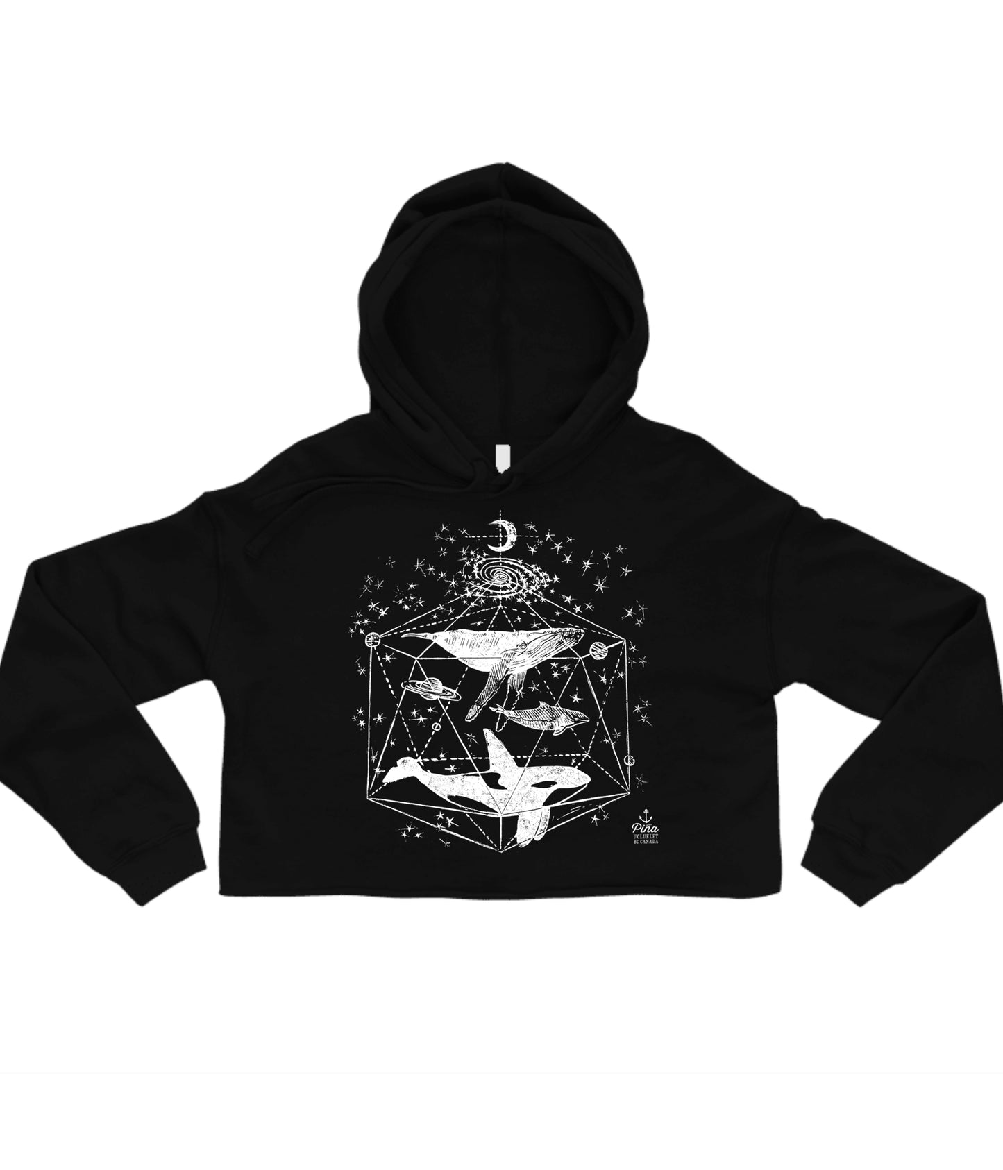 Galactic Whales in White Crop Hoodie