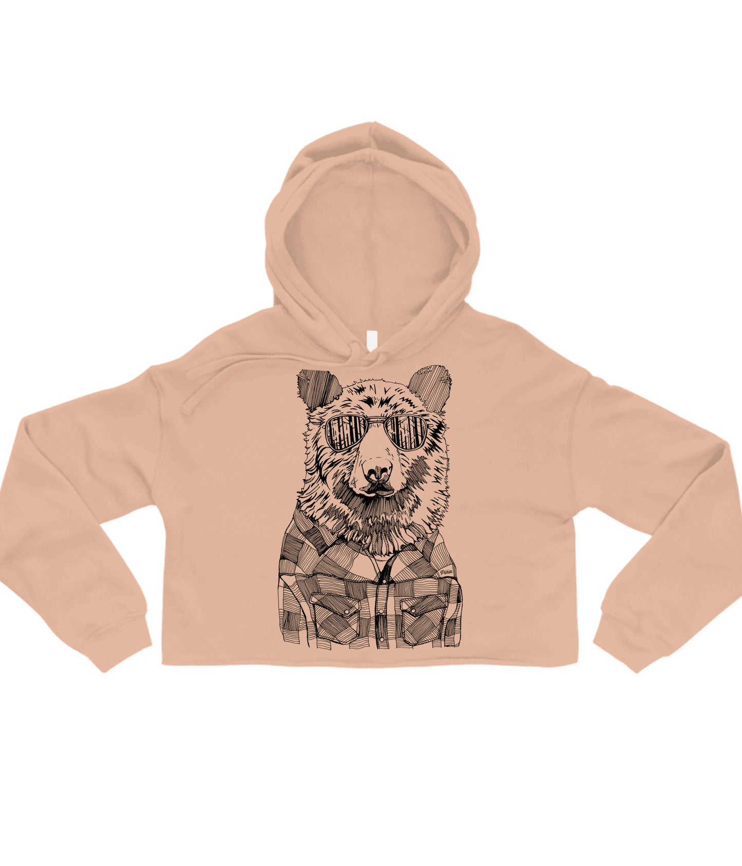 Hipster Bear in Black Crop Hoodie