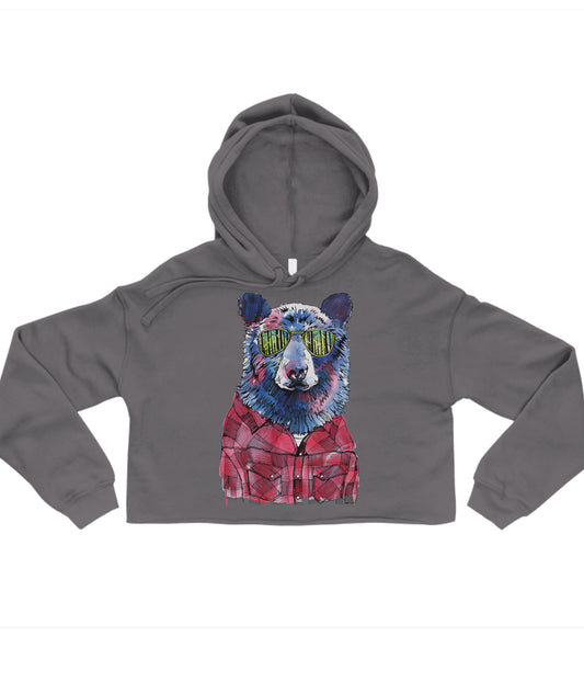 Hipster Bear in Colour Crop Hoodie