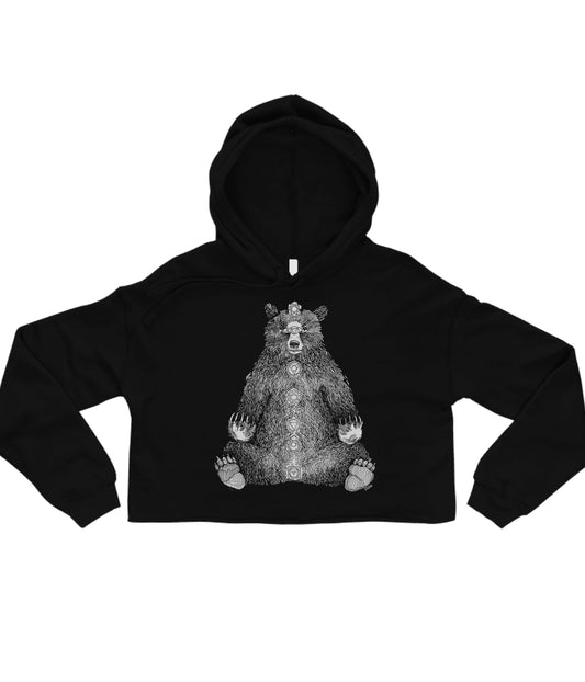 Kundalini Bear in White Crop Hoodie