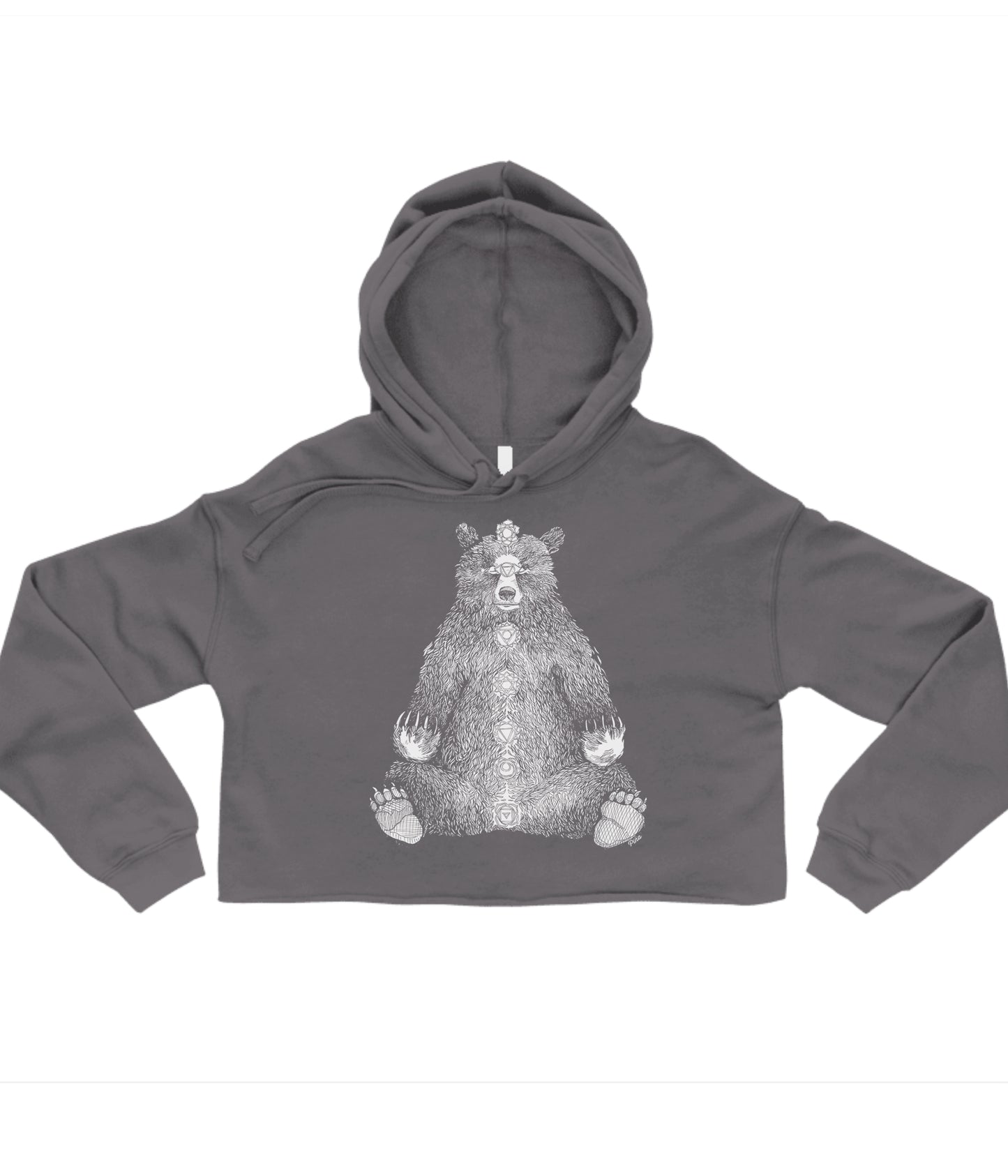 Kundalini Bear in White Crop Hoodie