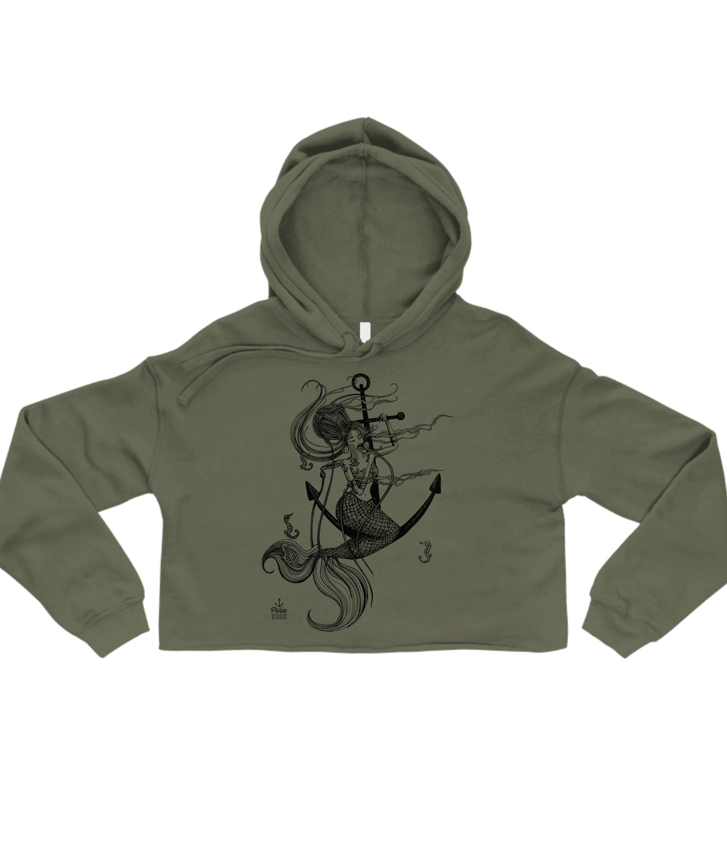 Mermaid SInging in Black Crop Hoodie