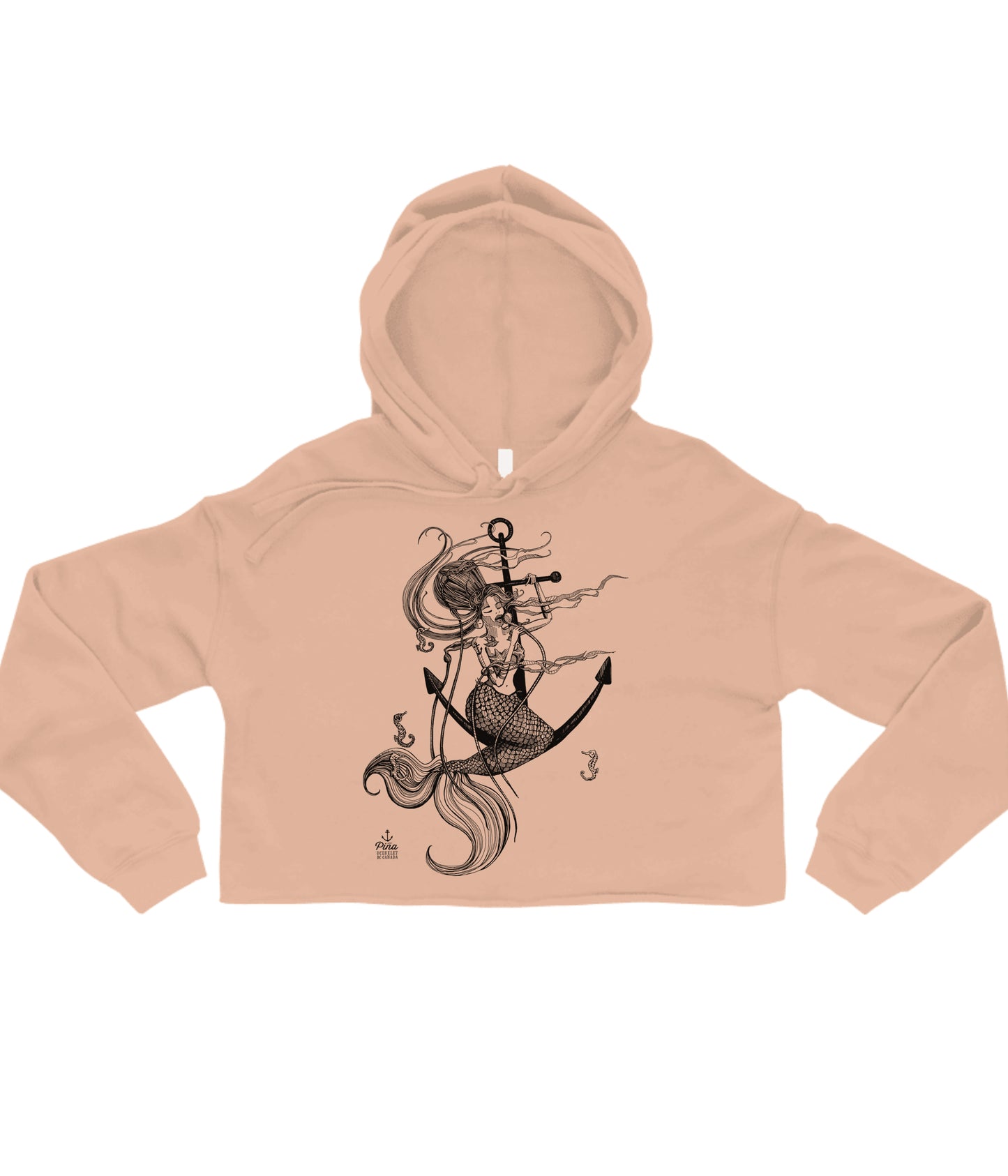 Mermaid SInging in Black Crop Hoodie