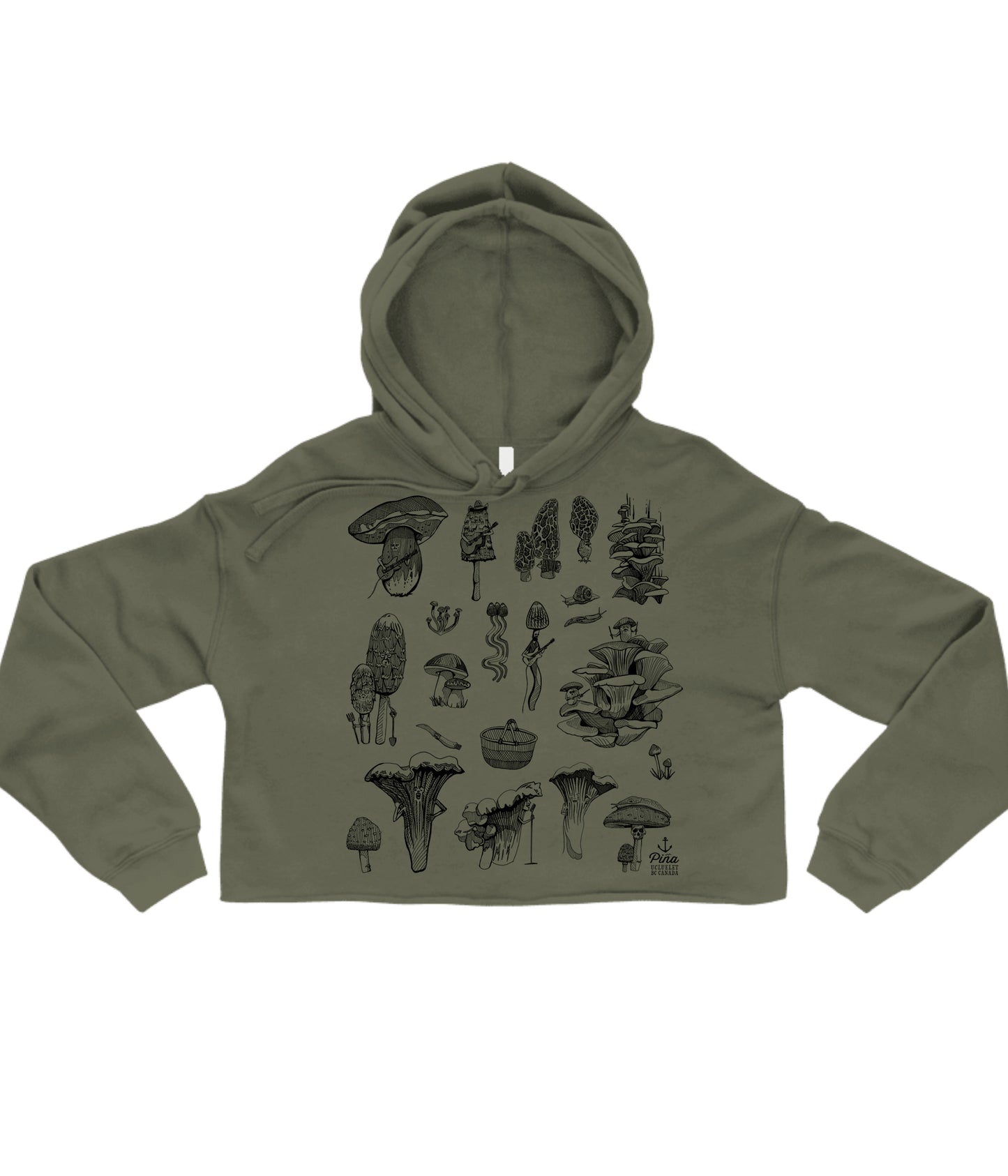 PNW Mushrooms in Black Crop Hoodie