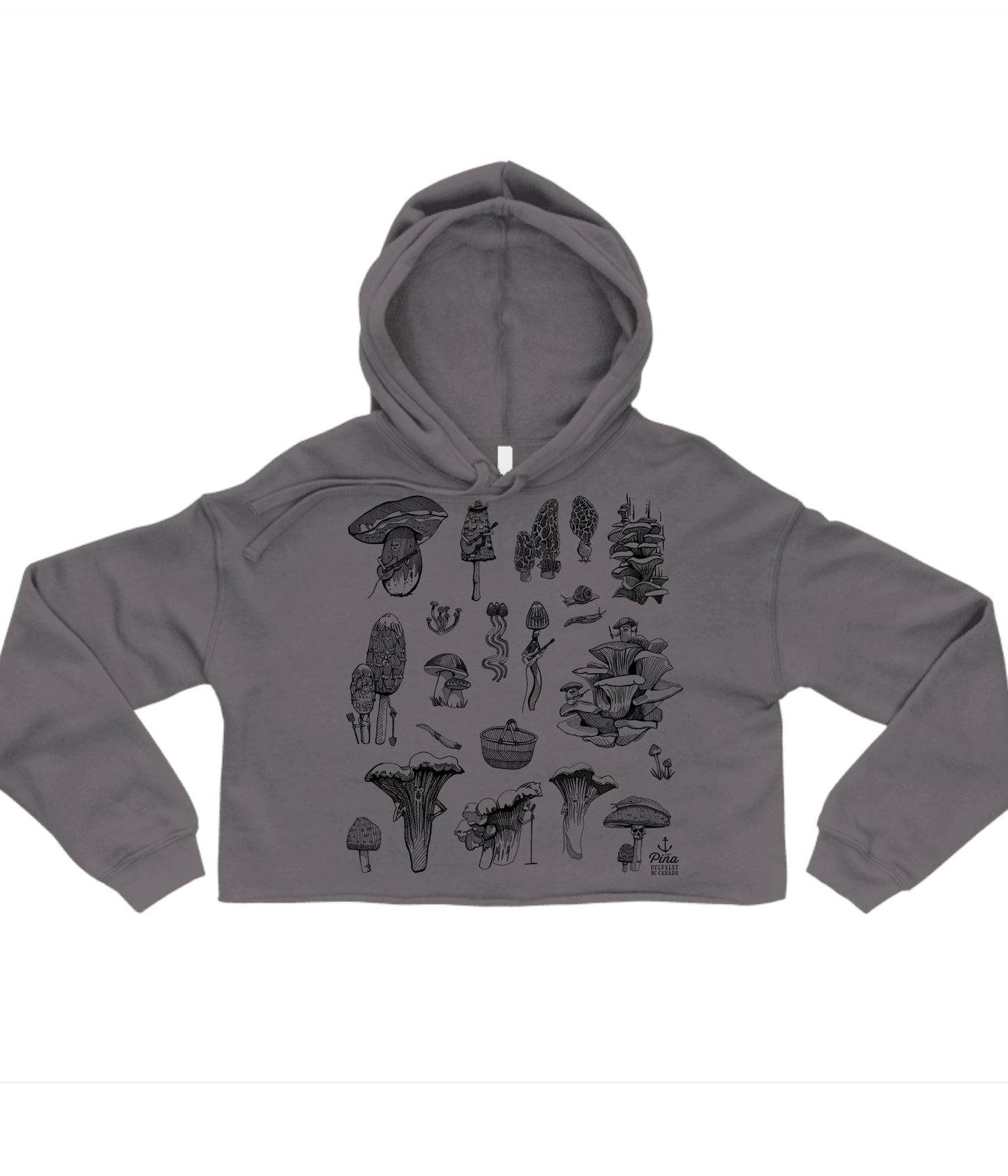 PNW Mushrooms in Black Crop Hoodie