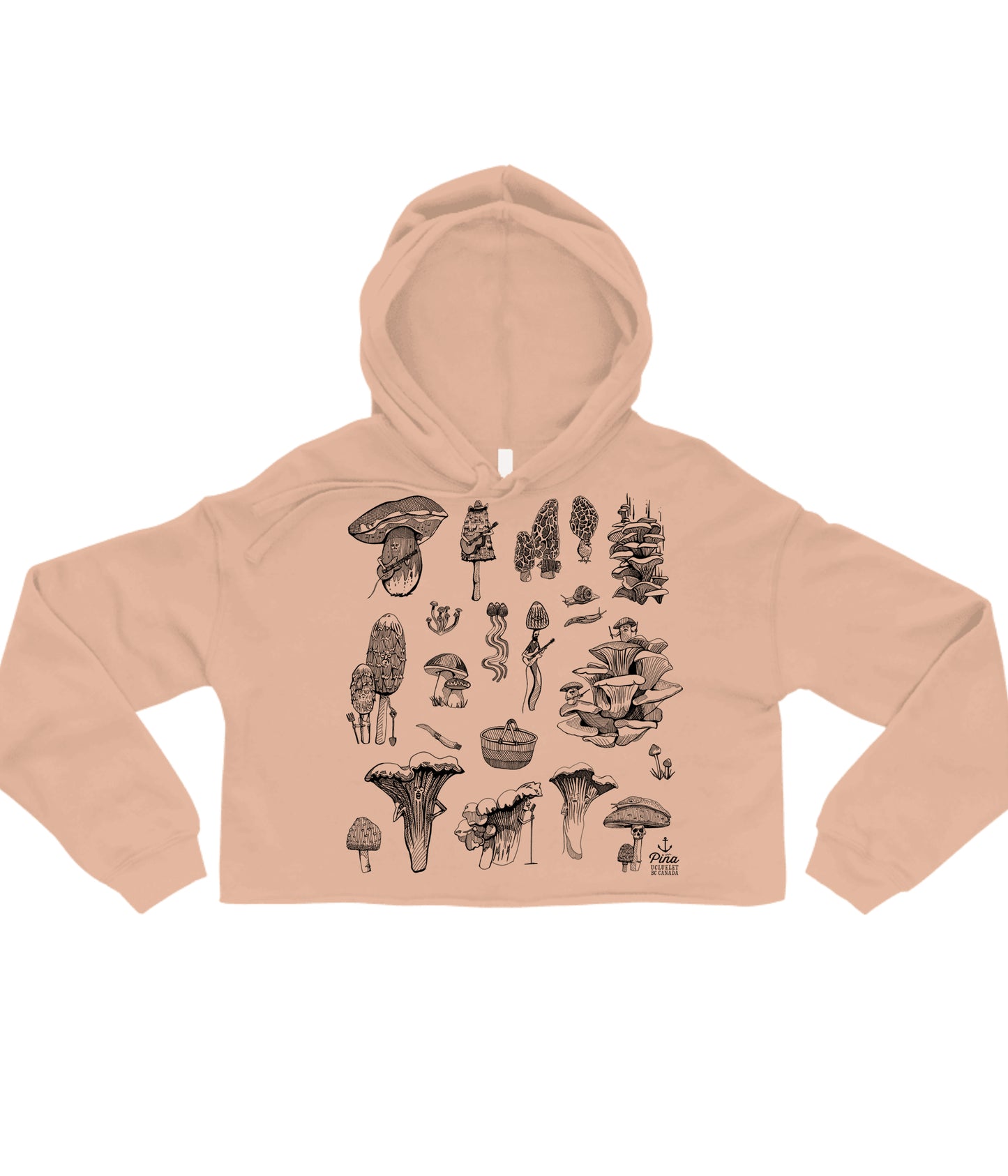 PNW Mushrooms in Black Crop Hoodie