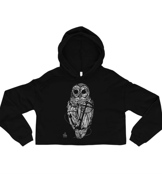 Owl and Anchor in White Crop Hoodie