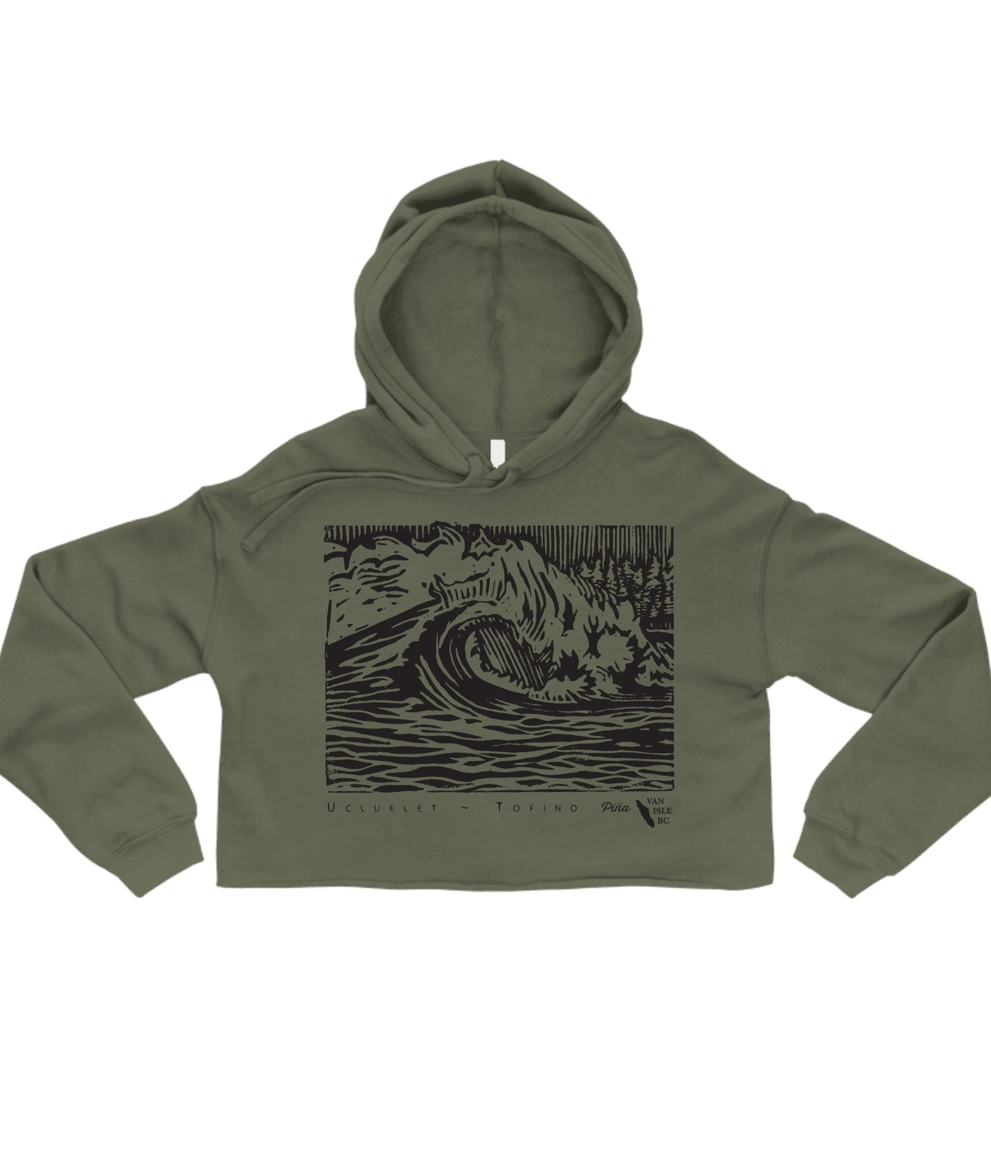 PNW Wave In Black Ink Crop Hoodie