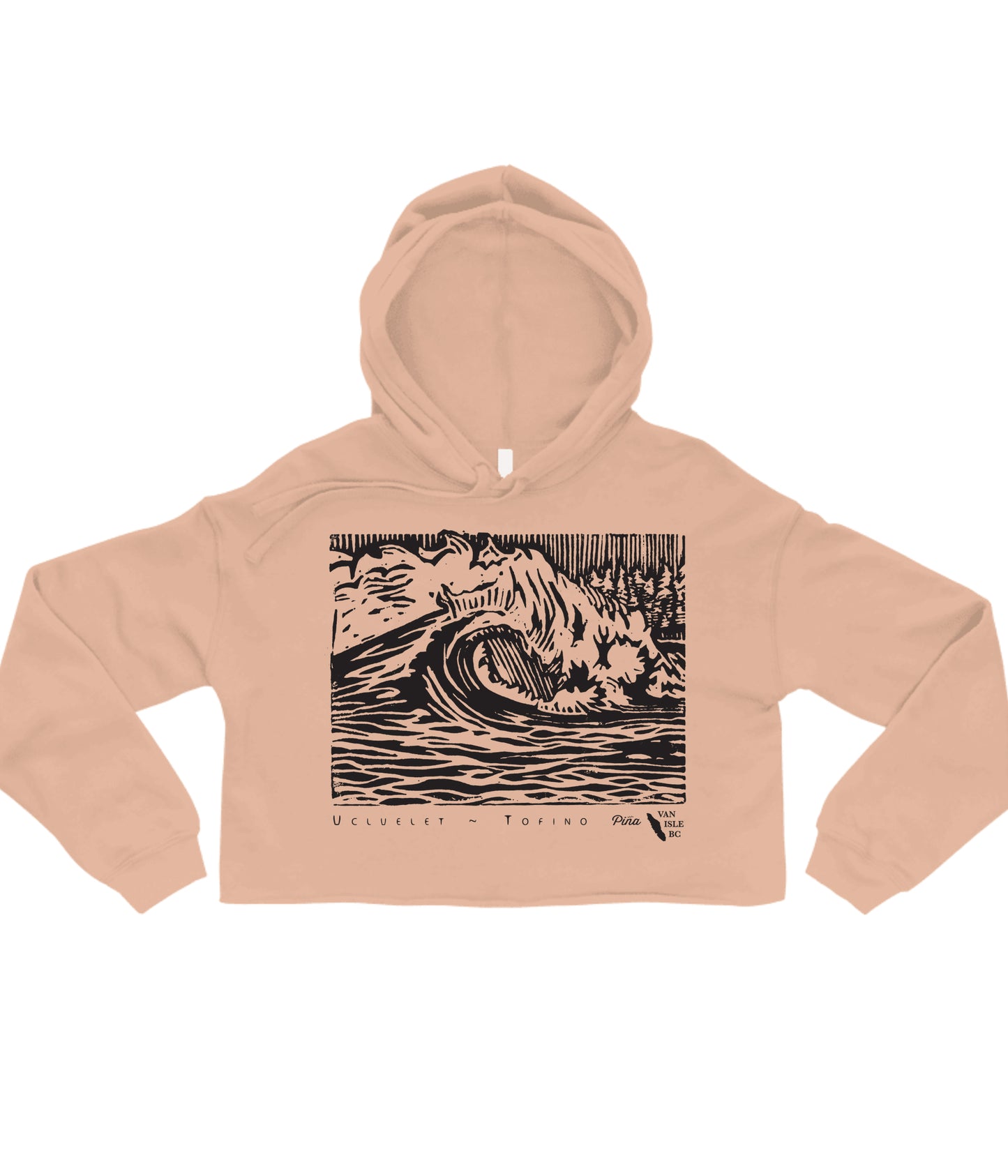 PNW Wave In Black Ink Crop Hoodie