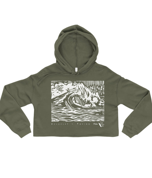 PNW Wave In White Ink Crop Hoodie