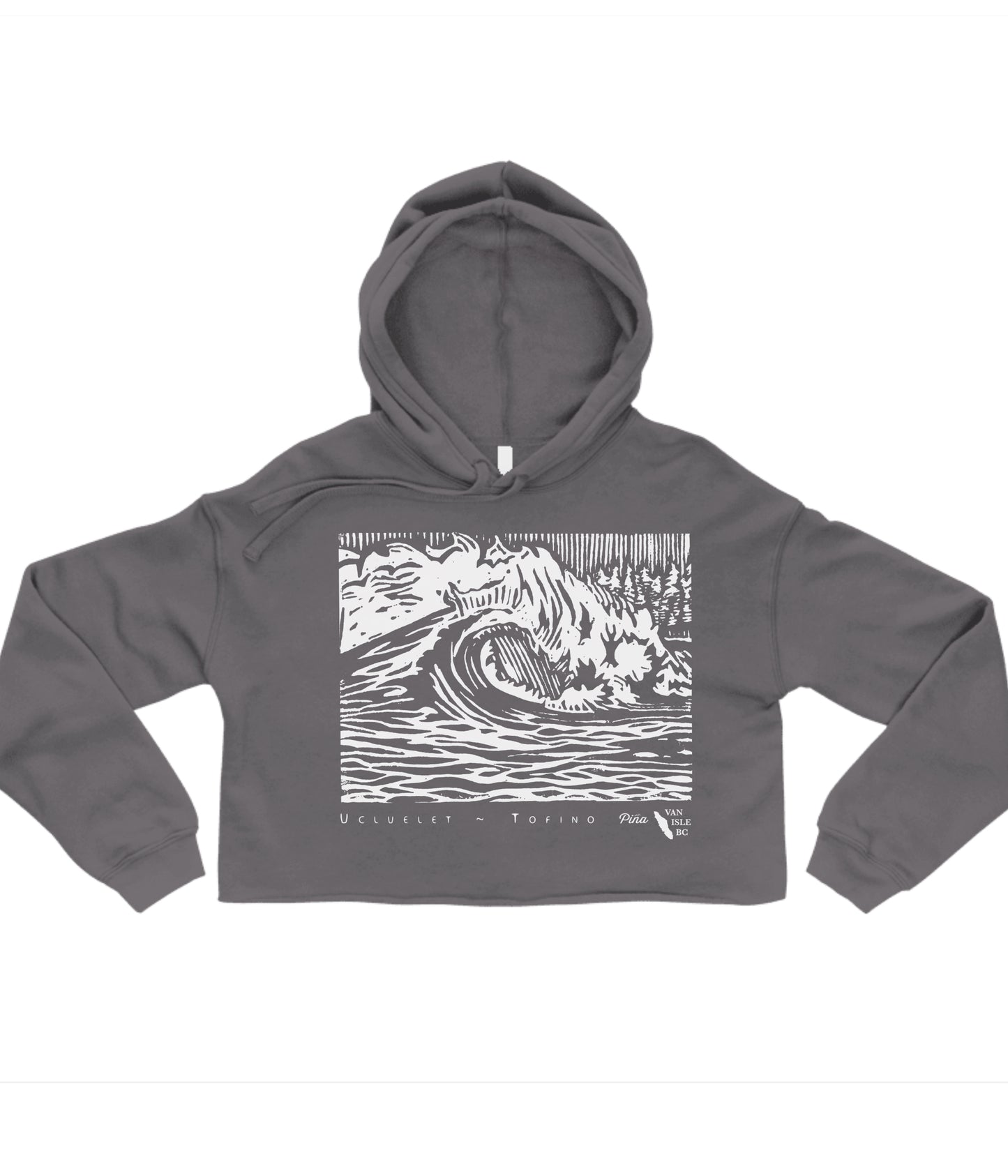 PNW Wave In White Ink Crop Hoodie